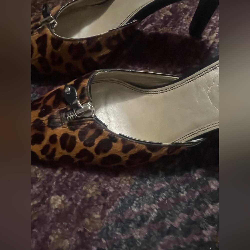 Gorgeous Dark Brown Leopard Pointed-Toe 3 1/2” Heeled Mules Calf Hair Leather - Picture 10 of 13